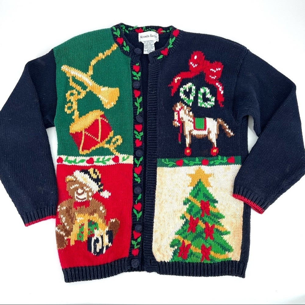 Alexandra Bartlett Christmas Cardigan Sweater Womens Small Red Holiday Ugly